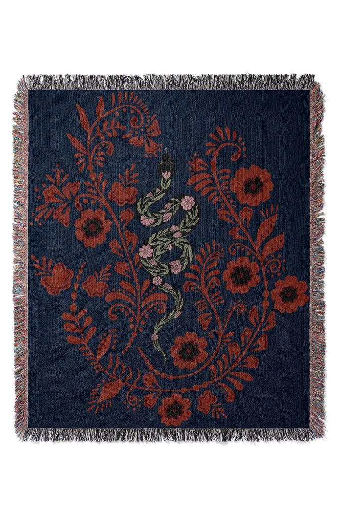 Floral Snake Jacquard Woven Blanket (Dark Blue)