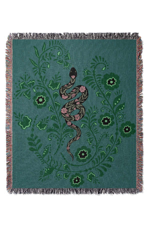 
            
                Load image into Gallery viewer, Floral Snake Jacquard Woven Blanket (Teal) | Harper &amp;amp; Blake
            
        