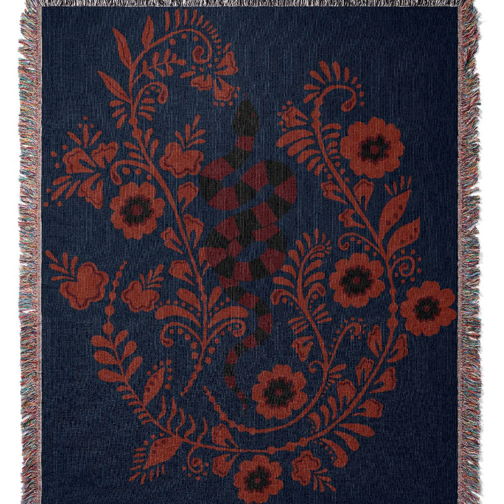 Floral Snake Stripe Jacquard Woven Blanket (Dark Blue) | Harper & Blake