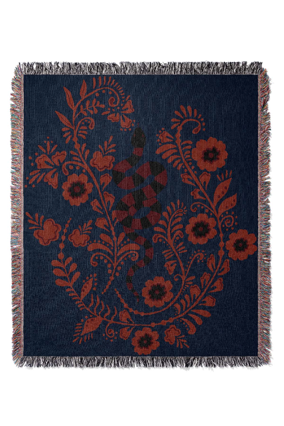 Floral Snake Stripe Jacquard Woven Blanket (Dark Blue) | Harper & Blake