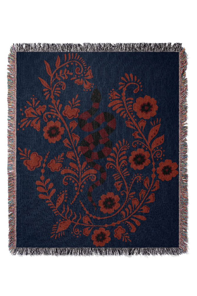 
            
                Load image into Gallery viewer, Floral Snake Stripe Jacquard Woven Blanket (Dark Blue) | Harper &amp;amp; Blake
            
        