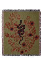 Floral Snake Stripe Jacquard Woven Blanket (Green)