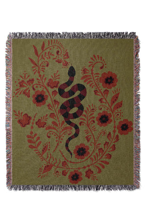 
            
                Load image into Gallery viewer, Floral Snake Stripe Jacquard Woven Blanket (Green) | Harper &amp;amp; Blake
            
        