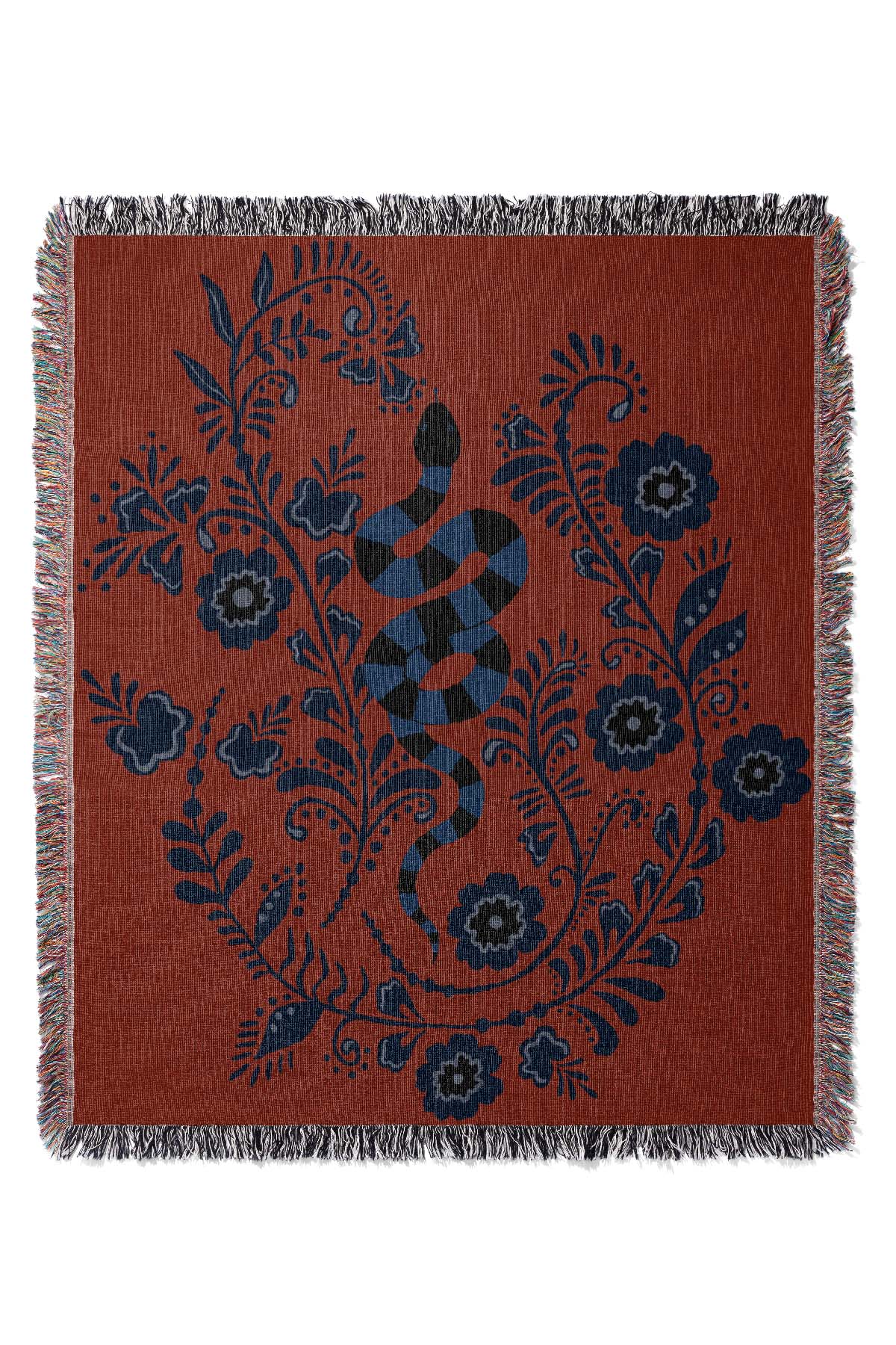 Floral Snake Stripe Jacquard Woven Blanket (Red) | Harper & Blake