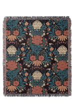 Garden Flower Block Print Damask by Denes Anna Design Jacquard Woven Blanket (Dark)