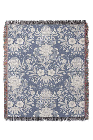 Garden Flower Block Print Damask by Denes Anna Design Jacquard Woven Blanket (Very Peri) | Harper & Blake