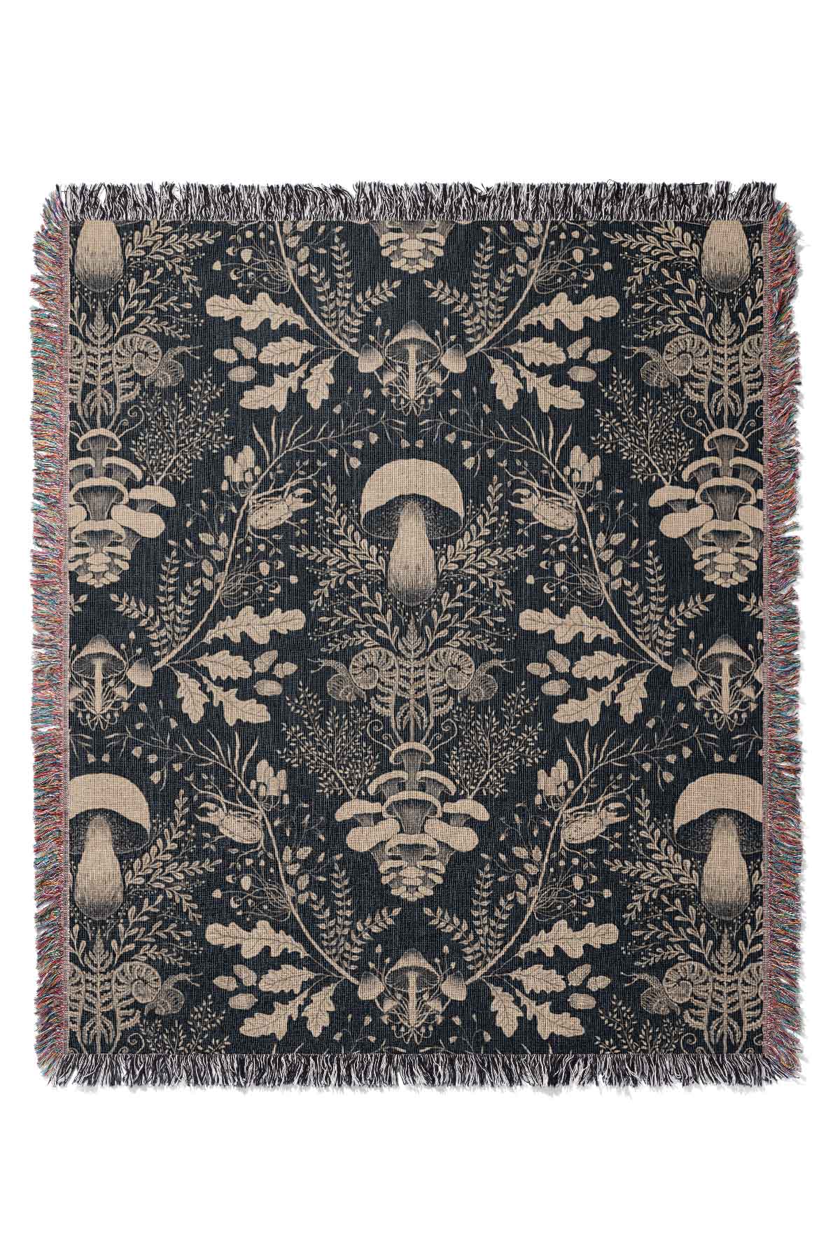 Mushroom Forest Damask by Denes Anna Design Jacquard Woven Blanket (Black) | Harper & Blake