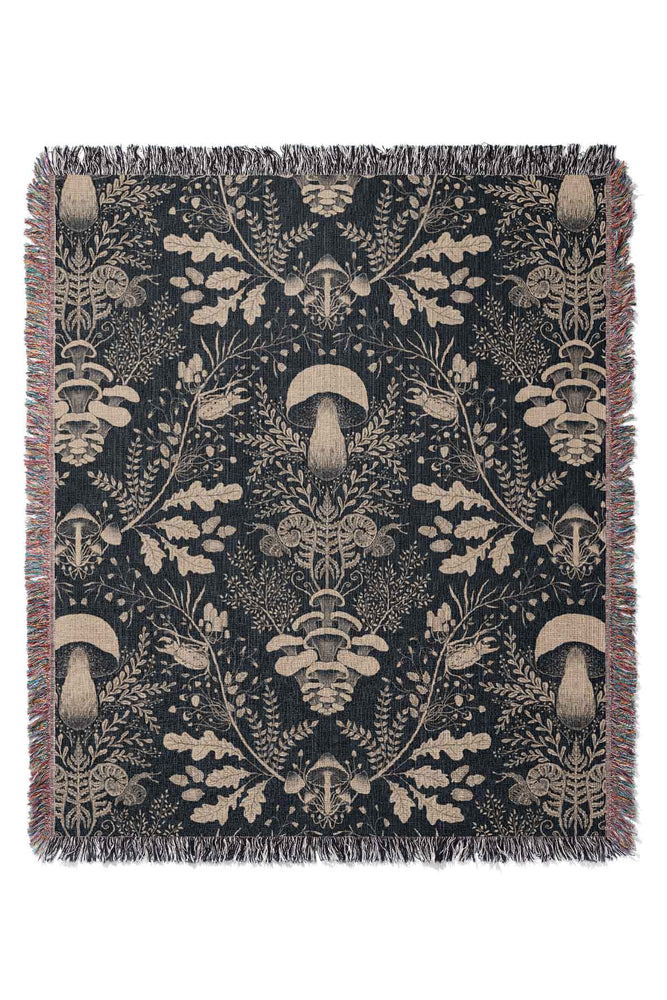 Mushroom Forest Damask by Denes Anna Design Jacquard Woven Blanket (Black)