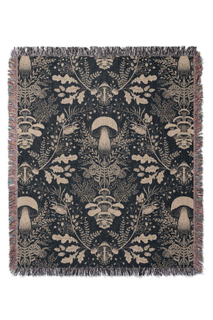 Mushroom Forest Damask by Denes Anna Design Jacquard Woven Blanket (Black) | Harper & Blake