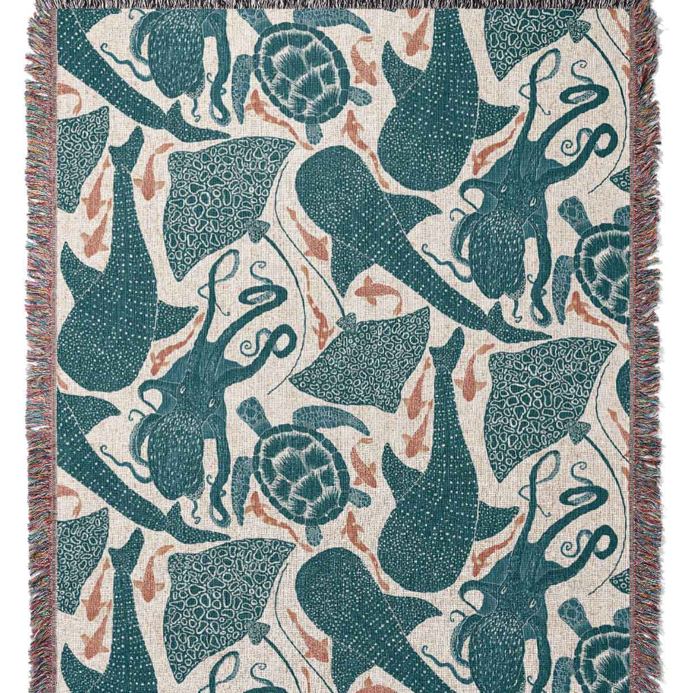 Whale Shark Aqua by Denes Anna Design Jacquard Woven Blanket (Blue) | Harper & Blake
