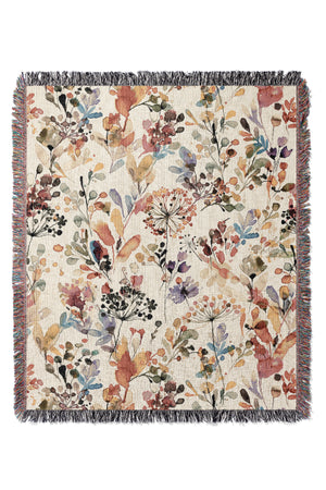 Wild Grasses By Ninola Design Jacquard Woven Blanket (White) | Harper & Blake