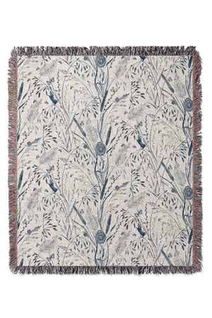 Wild Grasses and its Habitants by Denes Anna Design Jacquard Woven Blanket (White) | Harper & Blake