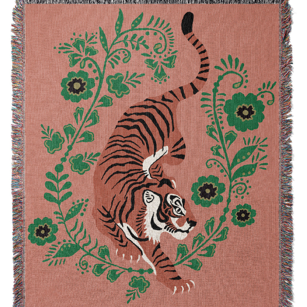 
                  
                    Floral Tiger Jacquard Woven Blanket (Dusty Pink) | Harper & Blake
                  
                