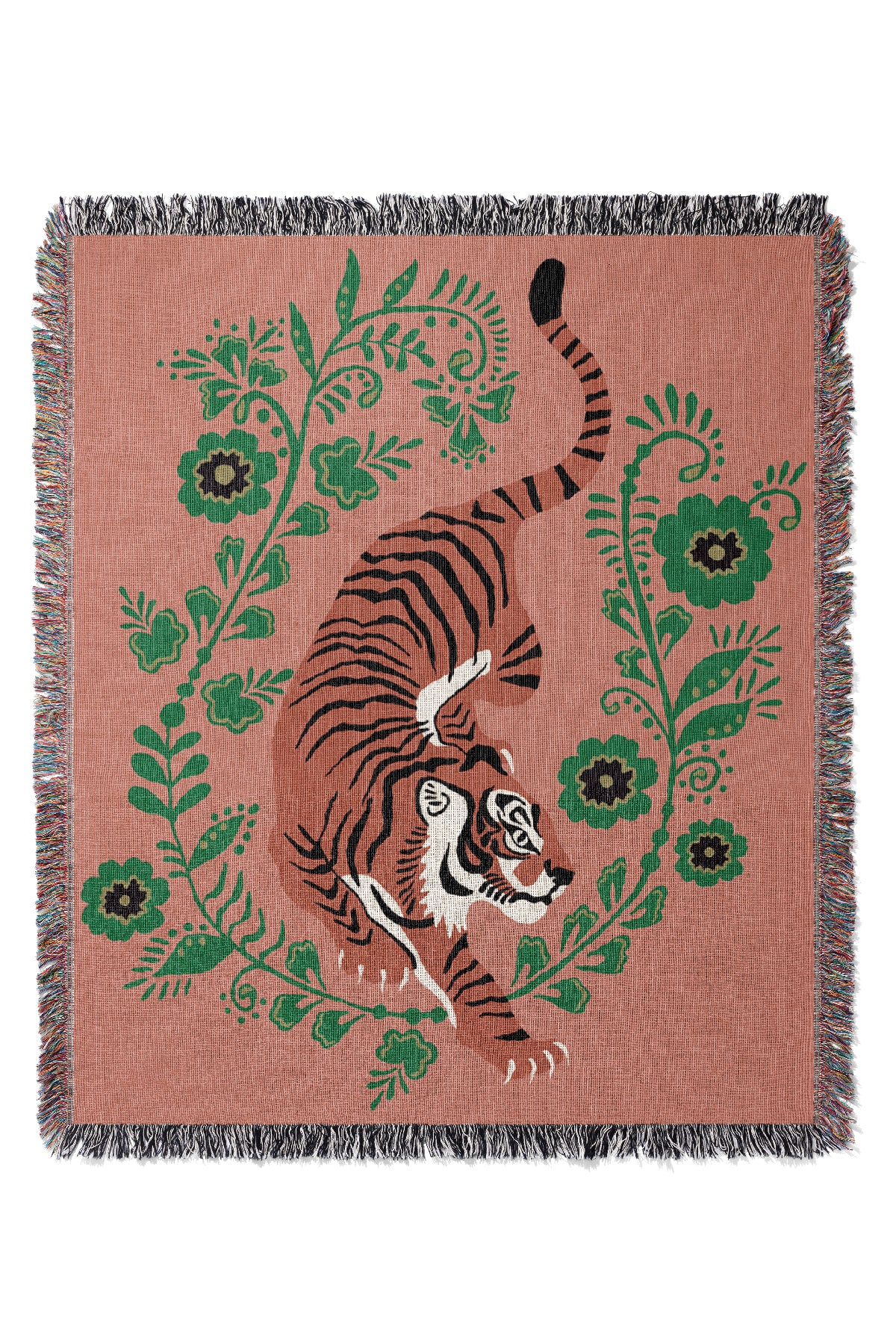 Floral Tiger Jacquard Woven Blanket (Dusty Pink) | Harper & Blake