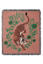 Floral Tiger Jacquard Woven Blanket (Dusty Pink)