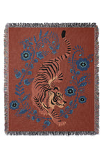 Floral Tiger Jacquard Woven Blanket (Orange Blue)