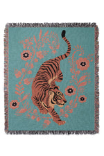 Floral Tiger Jacquard Woven Blanket (Turquoise Pink)