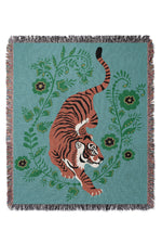 Floral Tiger Jacquard Woven Blanket (Turquoise)