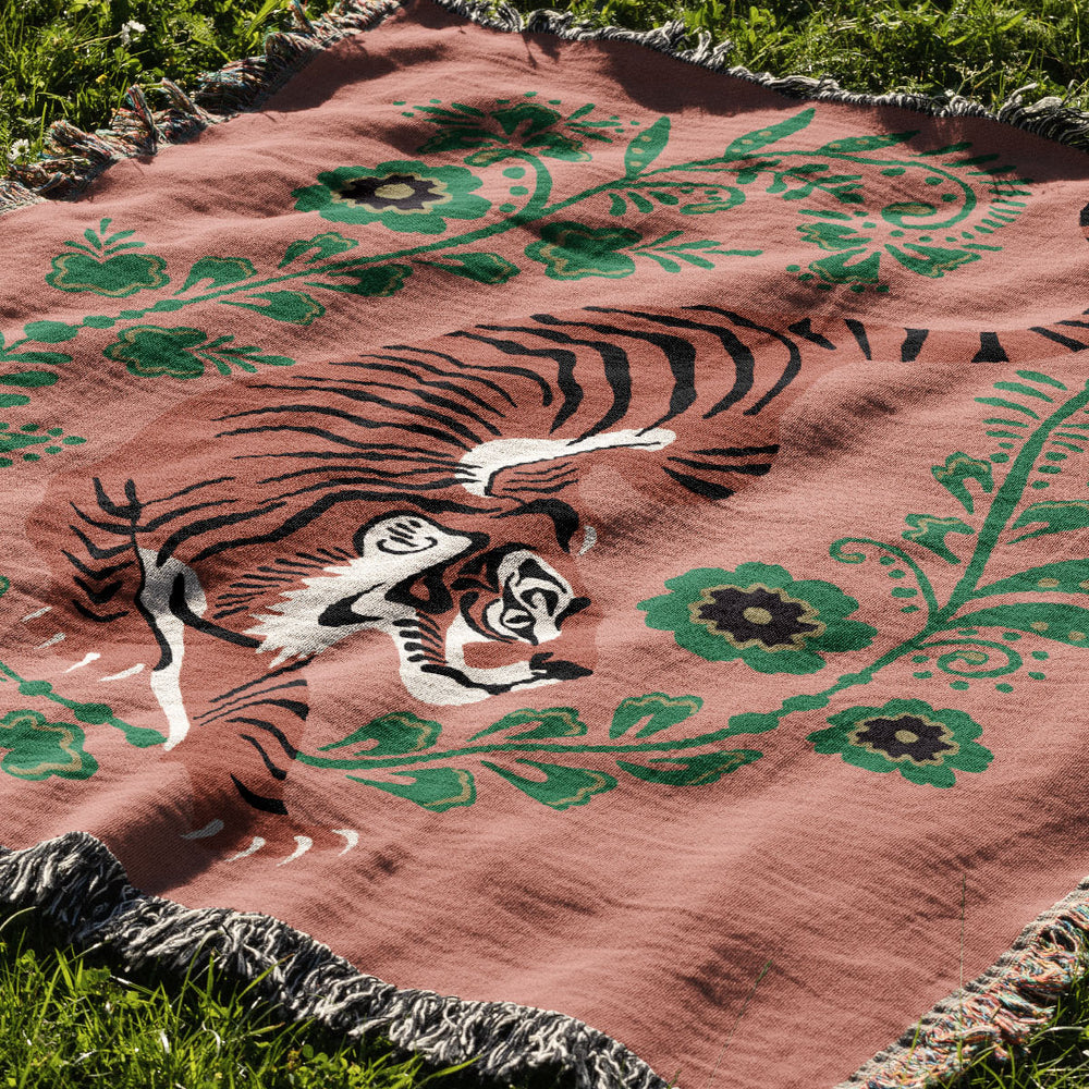 
                  
                    Floral Tiger Jacquard Woven Blanket (Dusty Pink) | Harper & Blake
                  
                