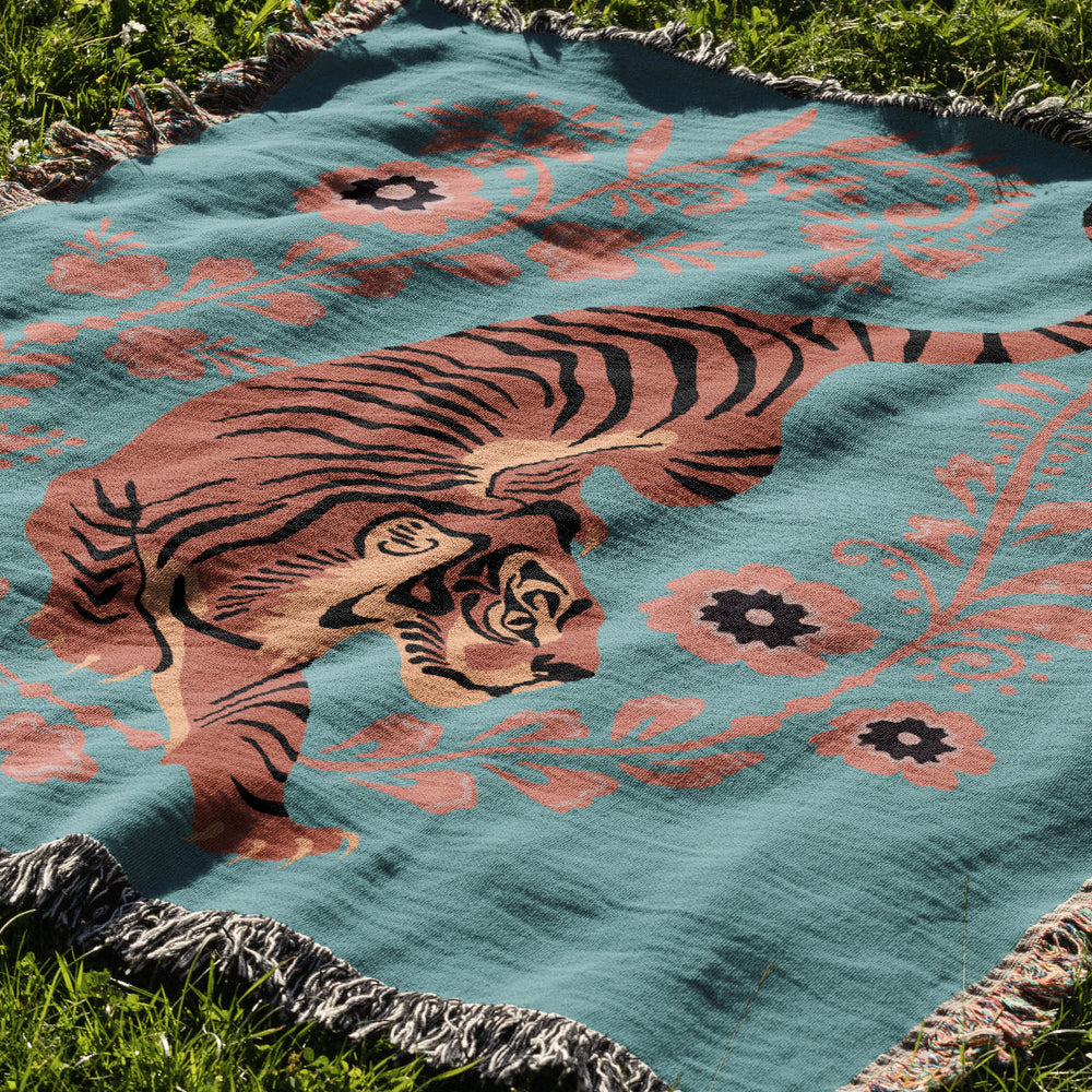 
                  
                    Floral Tiger Jacquard Woven Blanket (Turquoise Pink) | Harper & Blake
                  
                