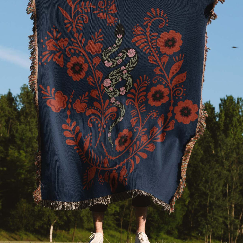 
                  
                    Floral Snake Jacquard Woven Blanket (Dark Blue) | Harper & Blake
                  
                