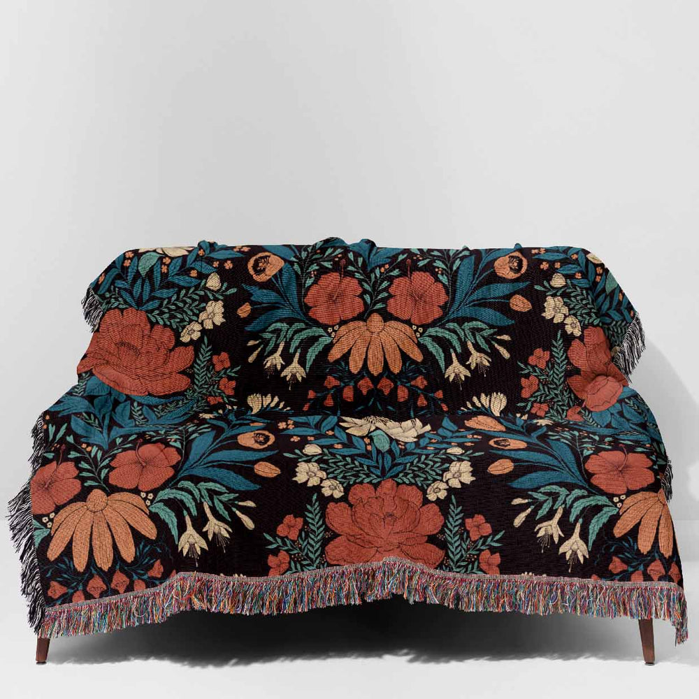 
                  
                    Garden Flower Block Print Damask by Denes Anna Design Jacquard Woven Blanket (Dark) | Harper & Blake
                  
                