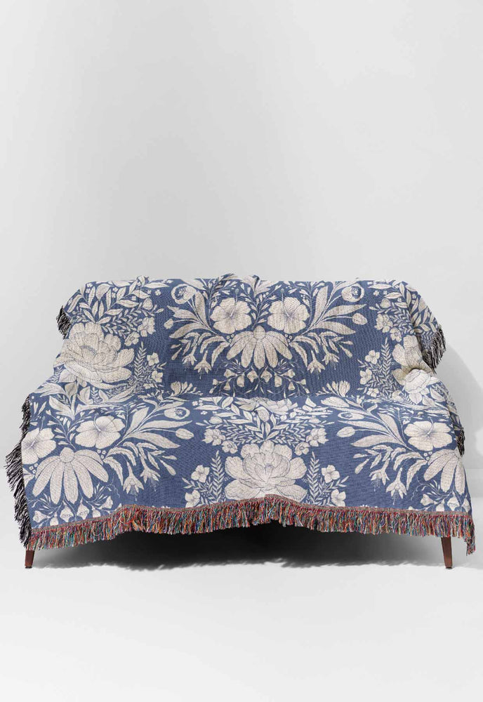 Garden Flower Block Print Damask by Denes Anna Design Jacquard Woven Blanket (Very Peri) | Harper & Blake