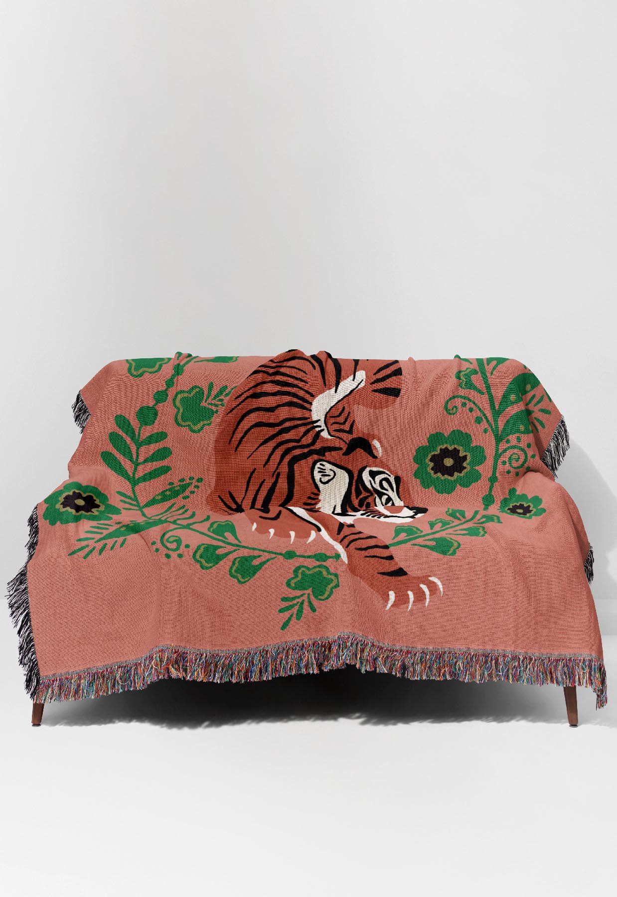 Floral Tiger Jacquard Woven Blanket (Dusty Pink) | Harper & Blake