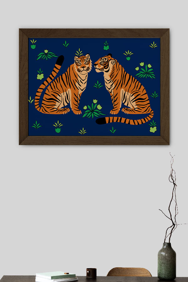 
                  
                    Two Floral Tigers Giclée Art Print Poster (Deep Blue) | Harper & Blake
                  
                