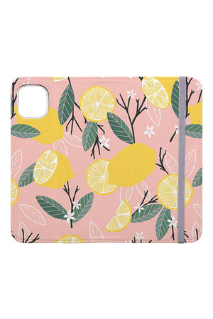 Lemon Fruit Pattern by BlueLela Wallet Phone Case (Pink) | Harper & Blake