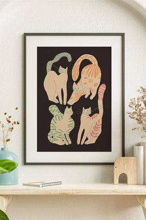 Abstract Floral Cats Art Print Poster (Dark) | Harper & Blake