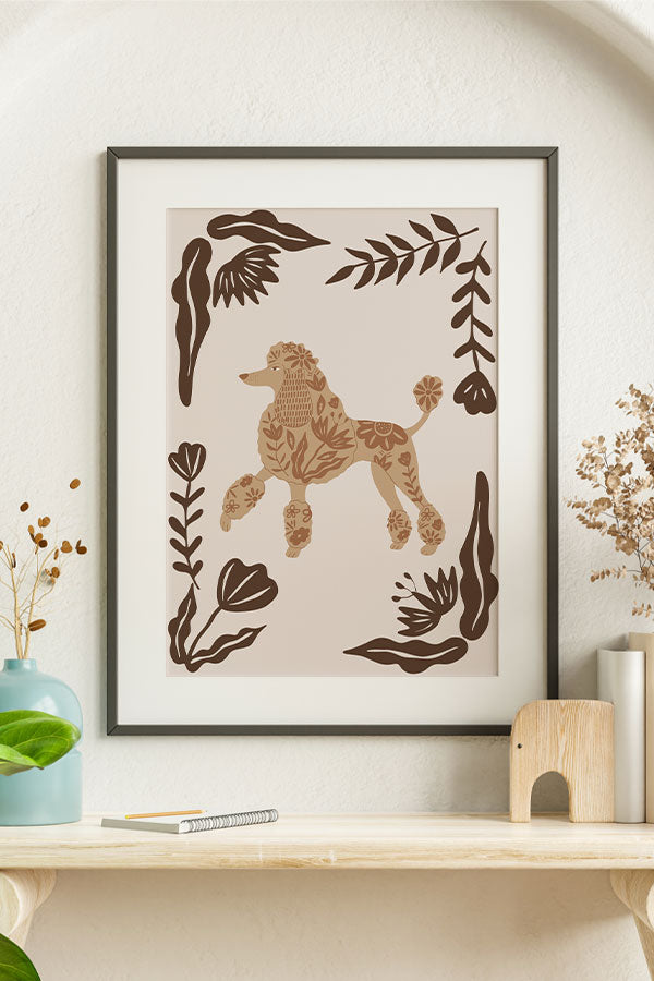 Abstract Floral Pet Poodle Art Print Poster (Off White) | Harper & Blake