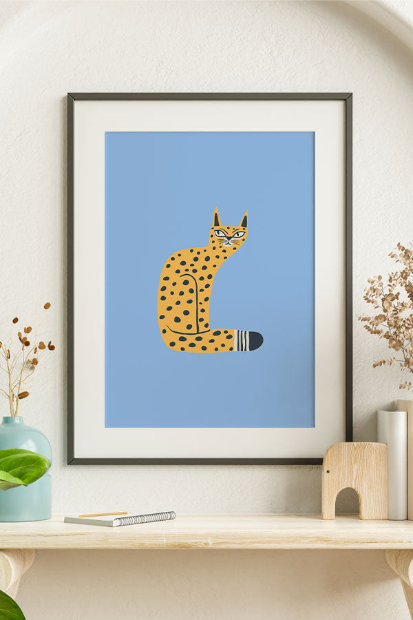 Bold Graphic Cat Art Print Poster (Blue) | Harper & Blake