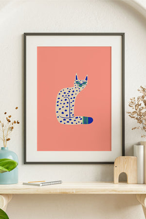 Bold Graphic Cat Art Print Poster (Peach) | Harper & Blake