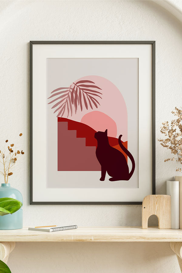 Moon Elements Cat Giclée Art Print Poster (Pink)