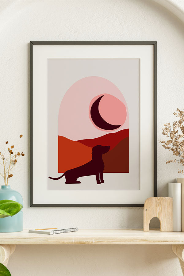 Moon Elements Dog Art Print Poster (Pink) | Harper & Blake