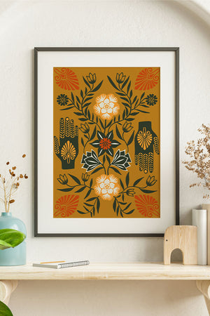 Flower Hands Giclée Art Print Poster Mustard Yellow | Harper & Blake