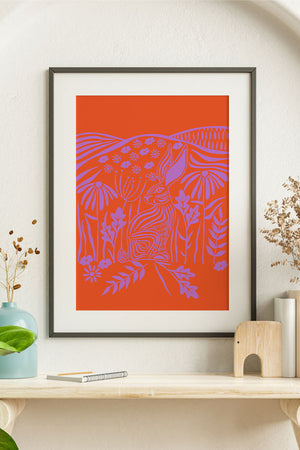 
            
                Load image into Gallery viewer, Flower Rabbit Art Print Poster (Bright Orange) | Harper &amp;amp; Blake
            
        
