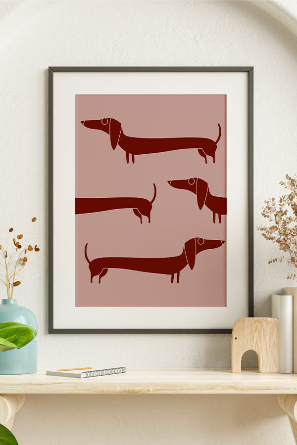 
            
                Load image into Gallery viewer, Two Tone Sausage Dog Art Print Poster (Dusty Pink) | Harper &amp;amp; Blake
            
        