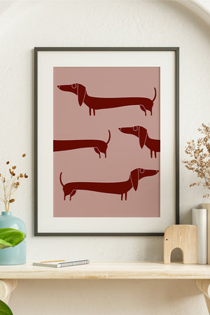 
            
                Load image into Gallery viewer, Two Tone Sausage Dog Art Print Poster (Dusty Pink) | Harper &amp;amp; Blake
            
        