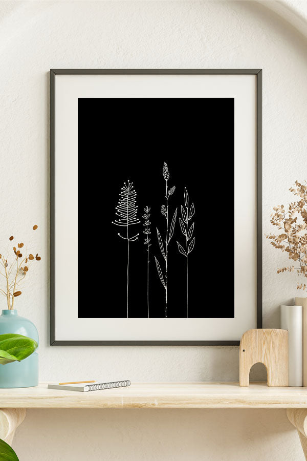 Standing Wildflowers Giclée Art Print Poster in Black | Harper & Blake
