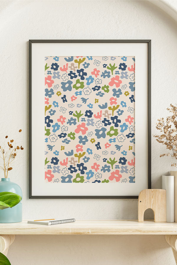 Flower Field By Jackie Tahara Giclée Art Print Poster (Beige) | Harper & Blake