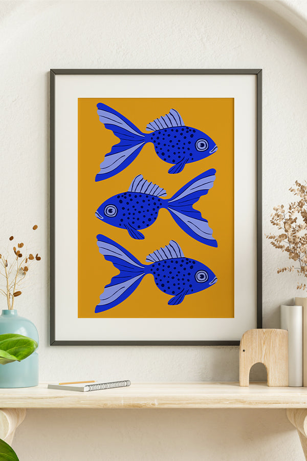 Bold Graphic Three Goldfish Art Print Poster (Yellow) | Harper & Blake