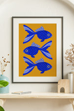 Bold Graphic Three Goldfish Giclée Art Print Poster (Yellow)