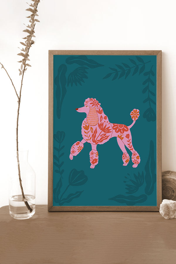 Abstract Floral Pet Poodle Art Print Poster (Teal) | Harper & Blake