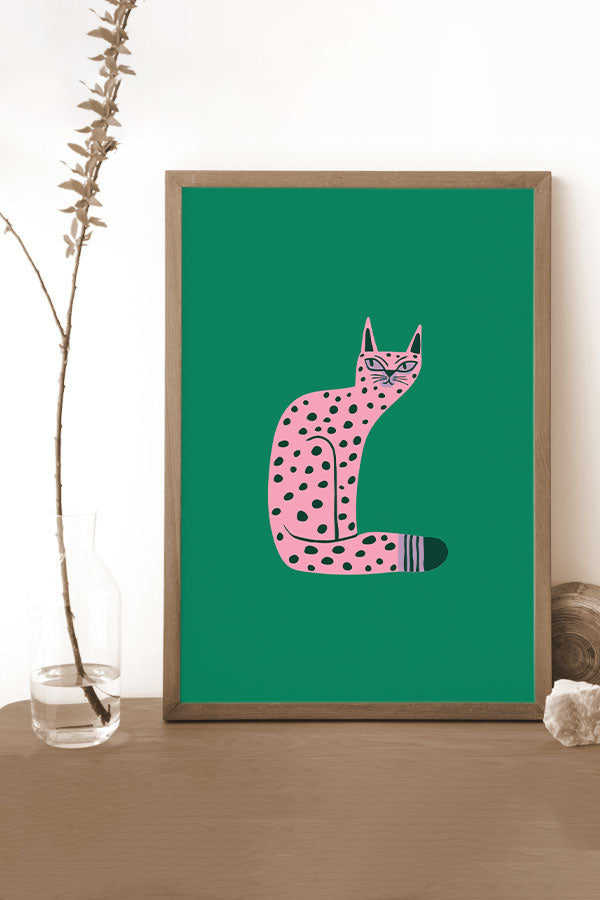 Bold Graphic Cat Giclée Art Print Poster (Green)
