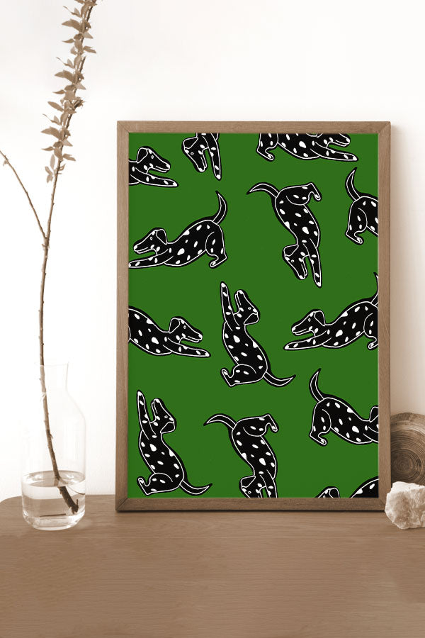 Two Tone Dalmatian Scatter Art Print Poster (Green) | Harper & Blake