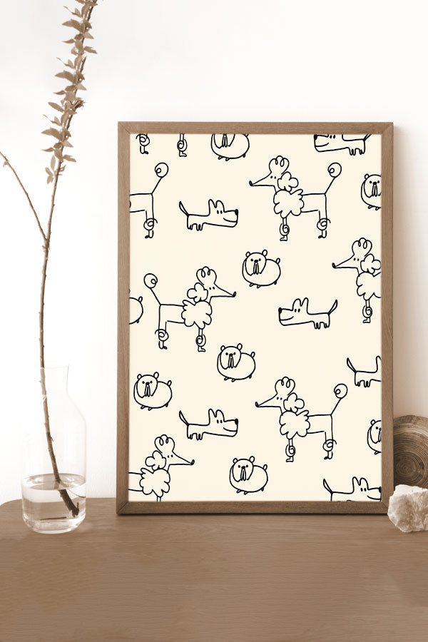 Doodle Dogs Scatter Art Print Poster (Cream) | Harper & Blake