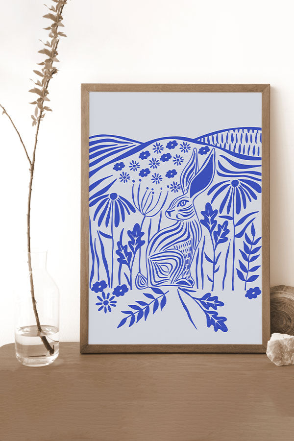 Flower Rabbit Art Print Poster (Blue) | Harper & Blake