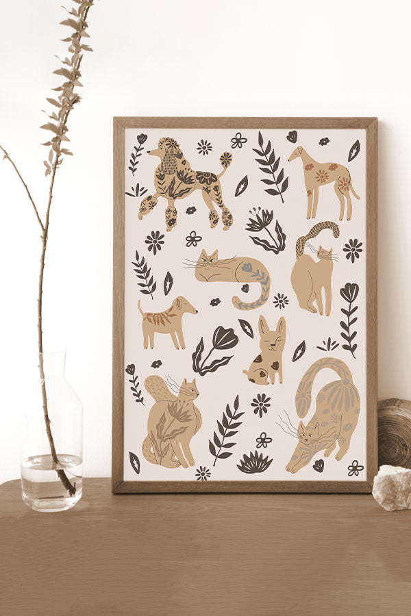 Abstract Floral Pets Art Print Poster (Off White) | Harper & Blake